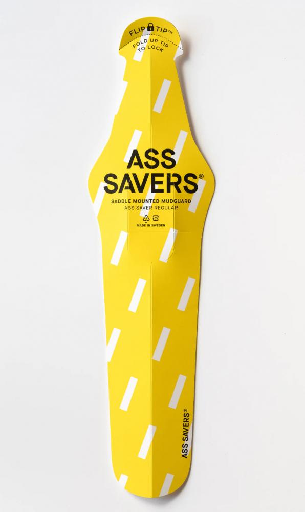 Ass Savers ASR-1 Regular Spritzschutz, Bold Rain Yellow, 19g, 380x102mm, für Reifen 23-35mm, FLIP-TIP Befestigung, hält dich trocken