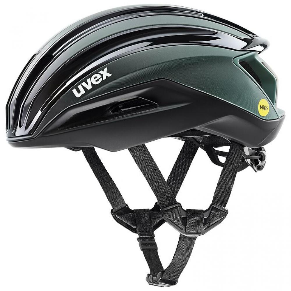 uvex surge aero MIPS - Aero Rennradhelm, black-sage green matt, Größe 56-59 cm, mit MIPS, abnehmbarem Aero-Cover, Brillengarage, top Belüftung
