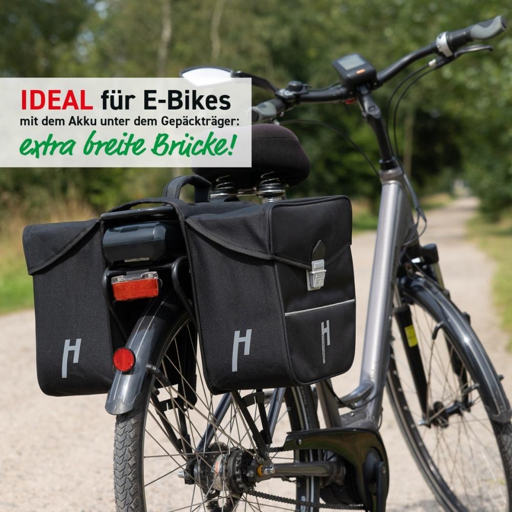 Haberland Doppeltasche E-Bike L schwarz - geräumige Gepäckträgertasche für E-Bikes