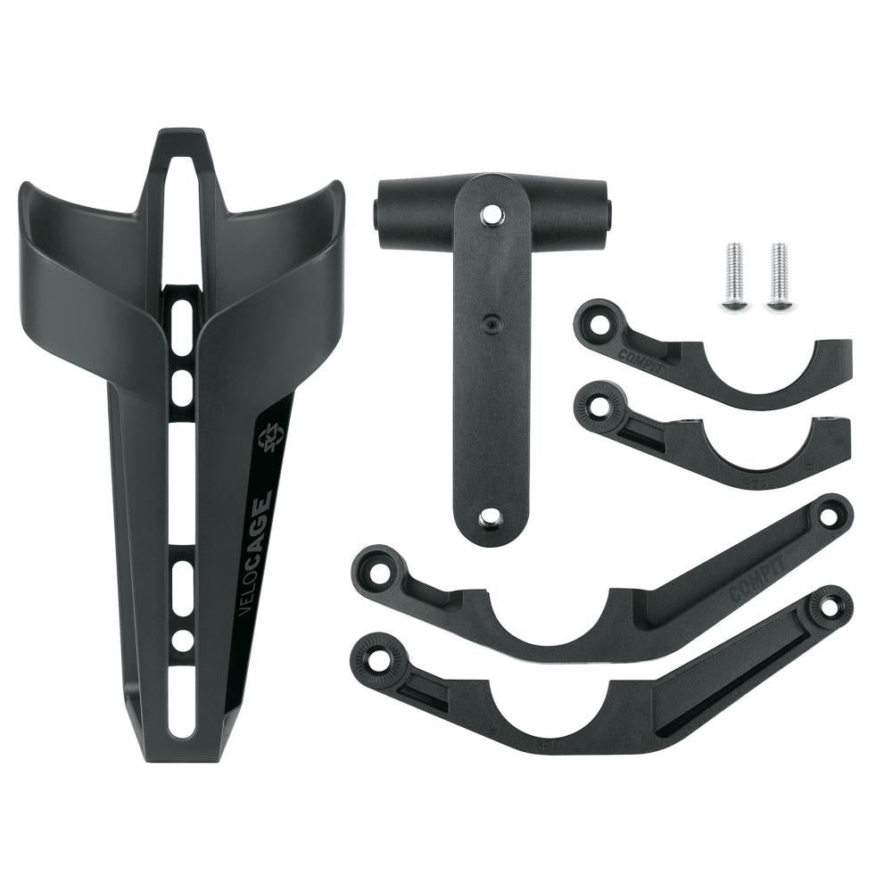 SKS COM/CAGE VELO Flaschenhalter mit Adapter für den Lenker, kompatibel mit COMPIT-System, ideal für E-Bikes, einfache Montage, schwarz