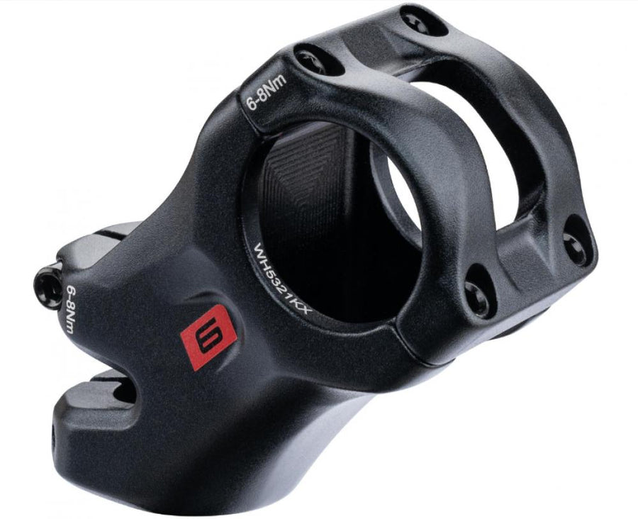 Schwarzer Ergotec Vorbau High Ray 6, 55 mm, 45 Grad, Ahead 28.6/35.0, Safety Level 6 aus Aluminium.