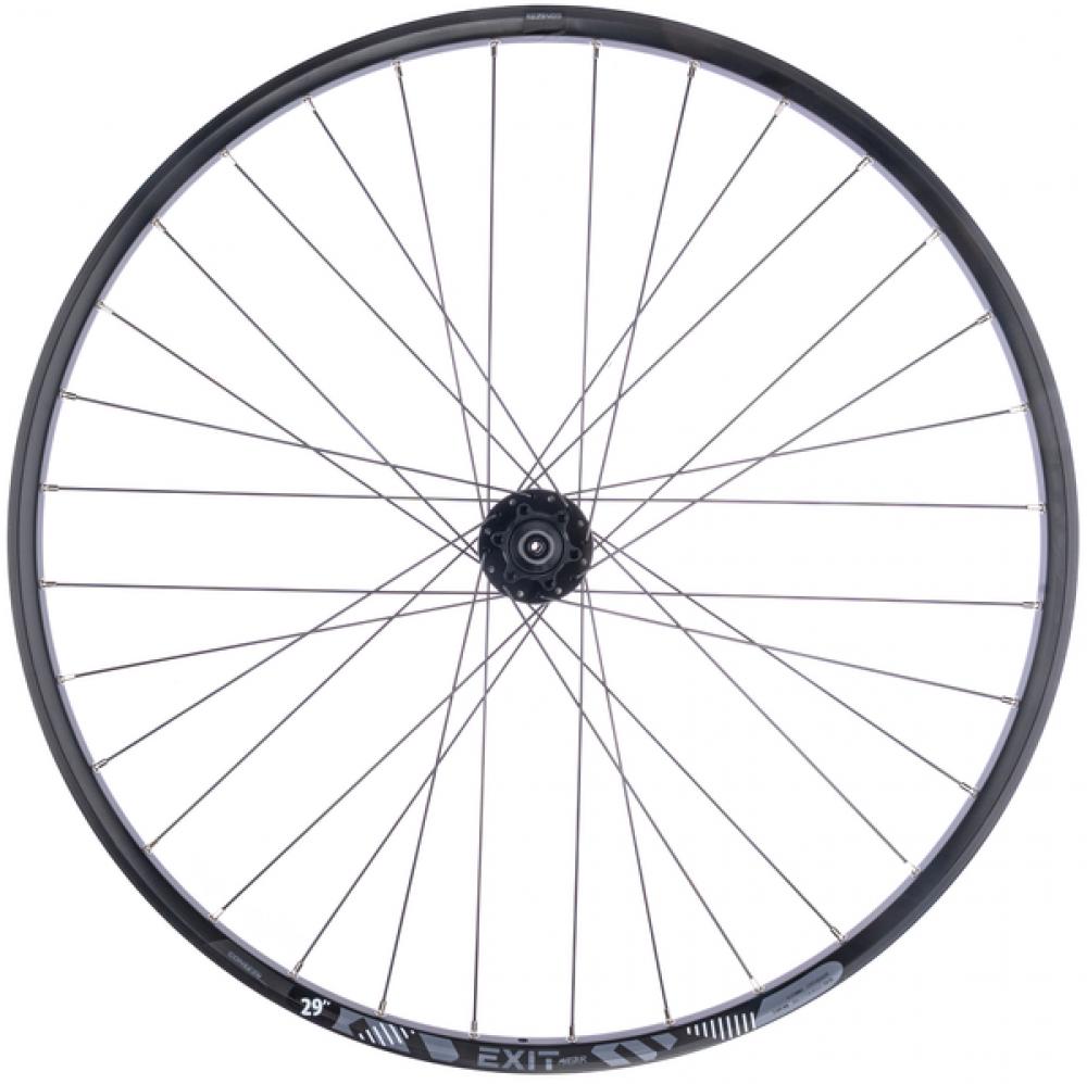 CONTEC Vorderrad "Exit + Eroq"nFelge: CONTEC Hohlkammer "Exit", 28"/29", 23-622, Höhe: 16,2 mm, 32 Loch, SV Ventil, für Scheibenbremse, einfach geöst, max. Systemgewicht 150 kg, geeignet für E-Bikes, schwarz (0.349.817/4)nNabe: CONTEC Vorderradnabe "Eroq"