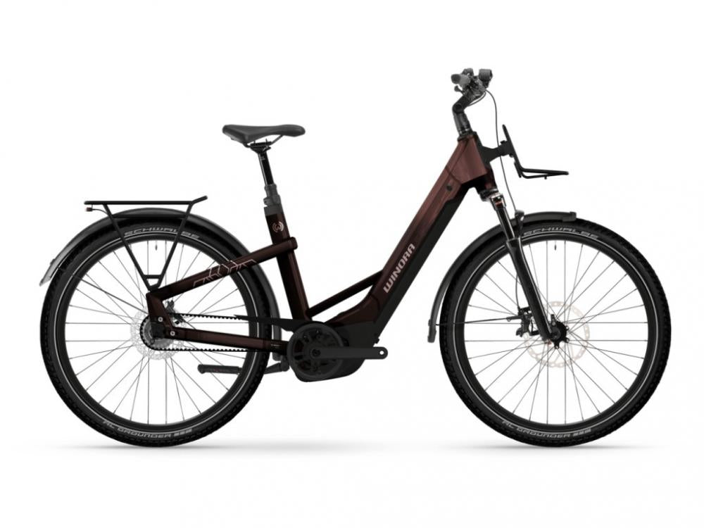 YAKUN R5 LOW E-Bike 600Wh Akku 5-Gang Nexus Nabenschaltung Rahmenhöhe M - Rot/Violett - E-City Bike