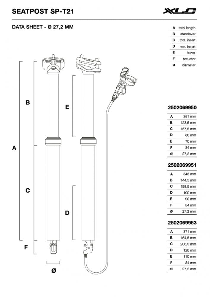 XLC Dropper Post SP-T21 - Teleskop-Sattelstütze absenkbar für MTB