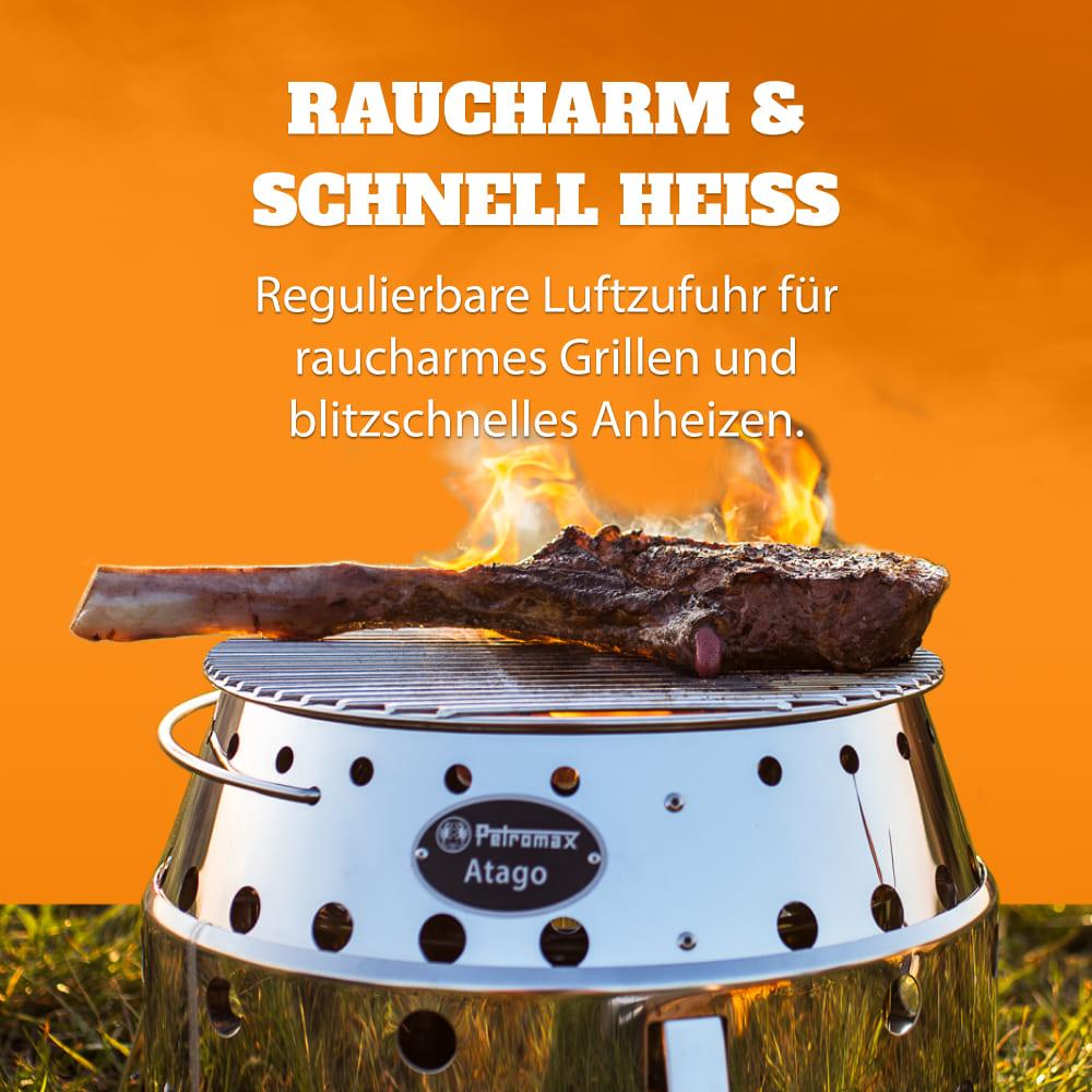 Petromax Atago 4-in-1 Edelstahl Grill, Feuerschale, Ofen & Herd, klappbar, Ø34 cm Grillrost, robust, extrem hitzebeständig, ideal für Camping & Outdoor-Kochen