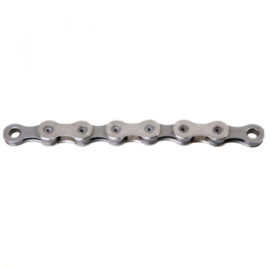 SRAM PC 1071 HollowPin 10-fach Kette mit PowerLock, 114 Glieder, silbern auf weißem Hintergrund.