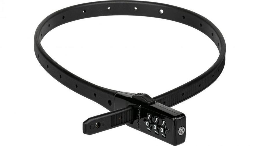 Schwarzes Kryptonite Combo Kabelbinderschloss mit 3-stelligem Zahlenschloss zur Fahrradsicherung.