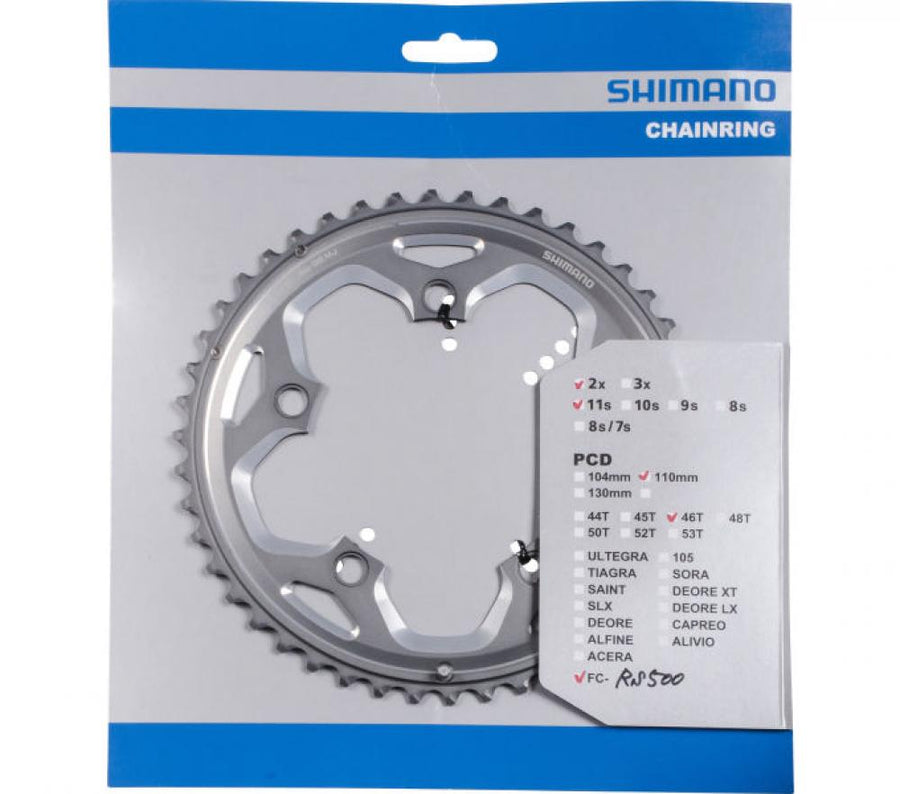 SHIMANO Kettenblatt FC-RS500 46 Zähne Silber - effiziente Schaltperformance für Kompaktkurbeln