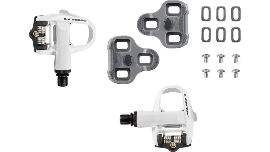 LOOK Rennrad Klickpedal Kéo 2 Max white, Composite Körper, Chromoly-Plus Achse, Edelstahl Kontaktfläche, einstellbare Auslösetension 8/12 Nm, inkl. graue Kéo Grip Cleats