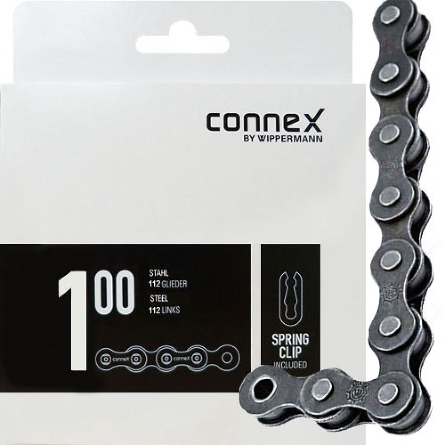 Connex Wippermann Fahrradkette 1s 100 Stahl 112 Glieder 1/2"x1/8" 9,2mm mit Federverschluss.