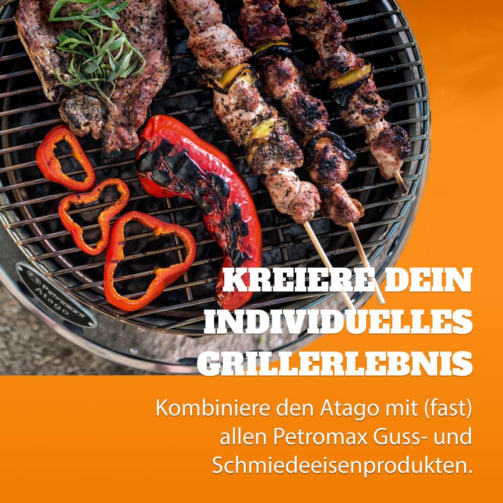 Petromax Atago 4-in-1 Edelstahl Grill, Feuerschale, Ofen & Herd, klappbar, Ø34 cm Grillrost, robust, extrem hitzebeständig, ideal für Camping & Outdoor-Kochen