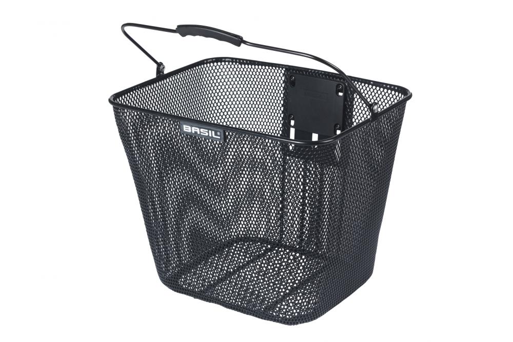 Basil Bilbao BE Vorderradkorb BasEasy schwarz, Stahl - feinmaschig / engmaschig, abnehmbar, passend für Lenker Ø 22-25,4 mm, 22x26x28 cm, Traglast max. 5 kg
