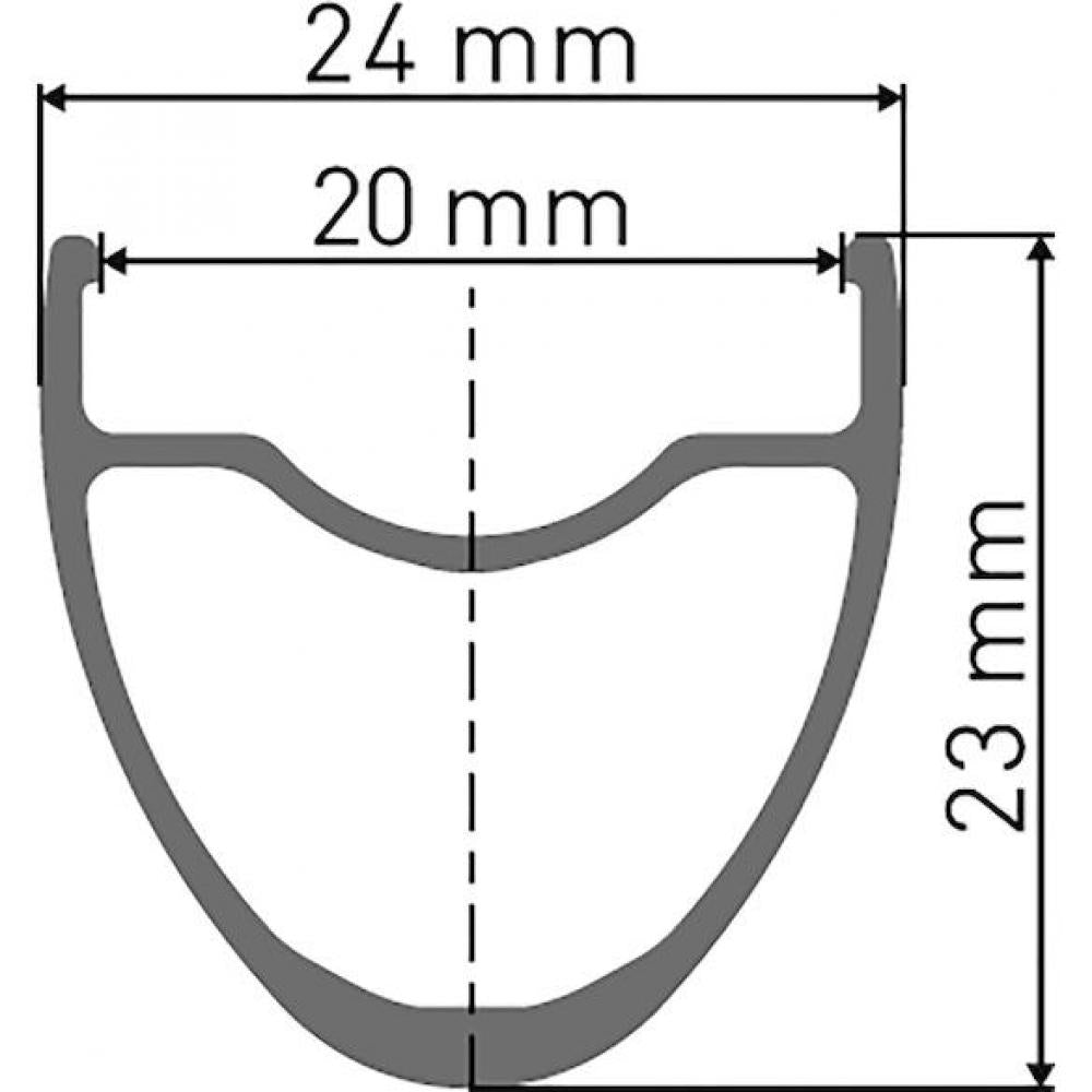 DT Swiss R 470 Disc Rennradfelge Querschnitt mit 24mm Außenbreite, 20mm Maulweite und 23mm Höhe.