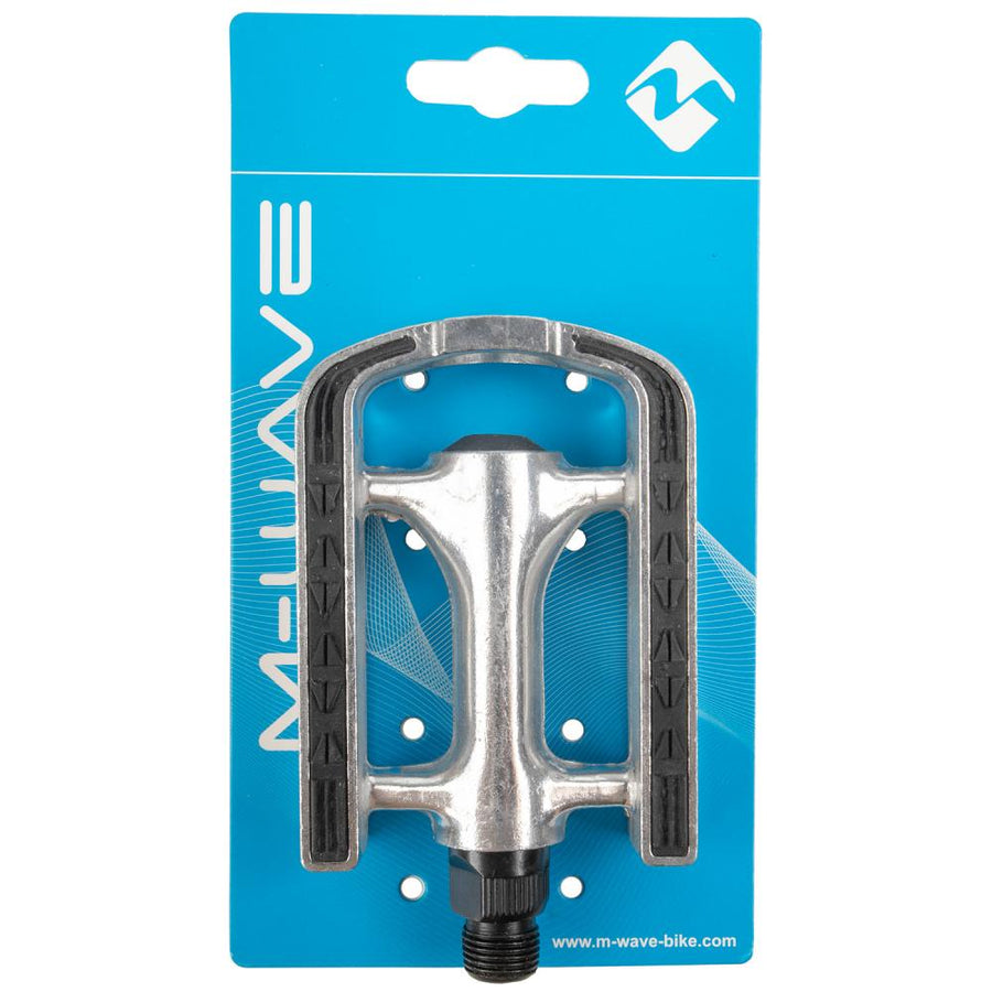 M-WAVE Steady-A8 Antirutschpedale 1 Paar silber-schwarz - Aluminiumkörper & Käfig, CrMo-Achse 9/16", Kugellager gedichtet, Trittfläche 95x70 mm, Antirutschauflage, Reflektoren, StVZO zugelassen
