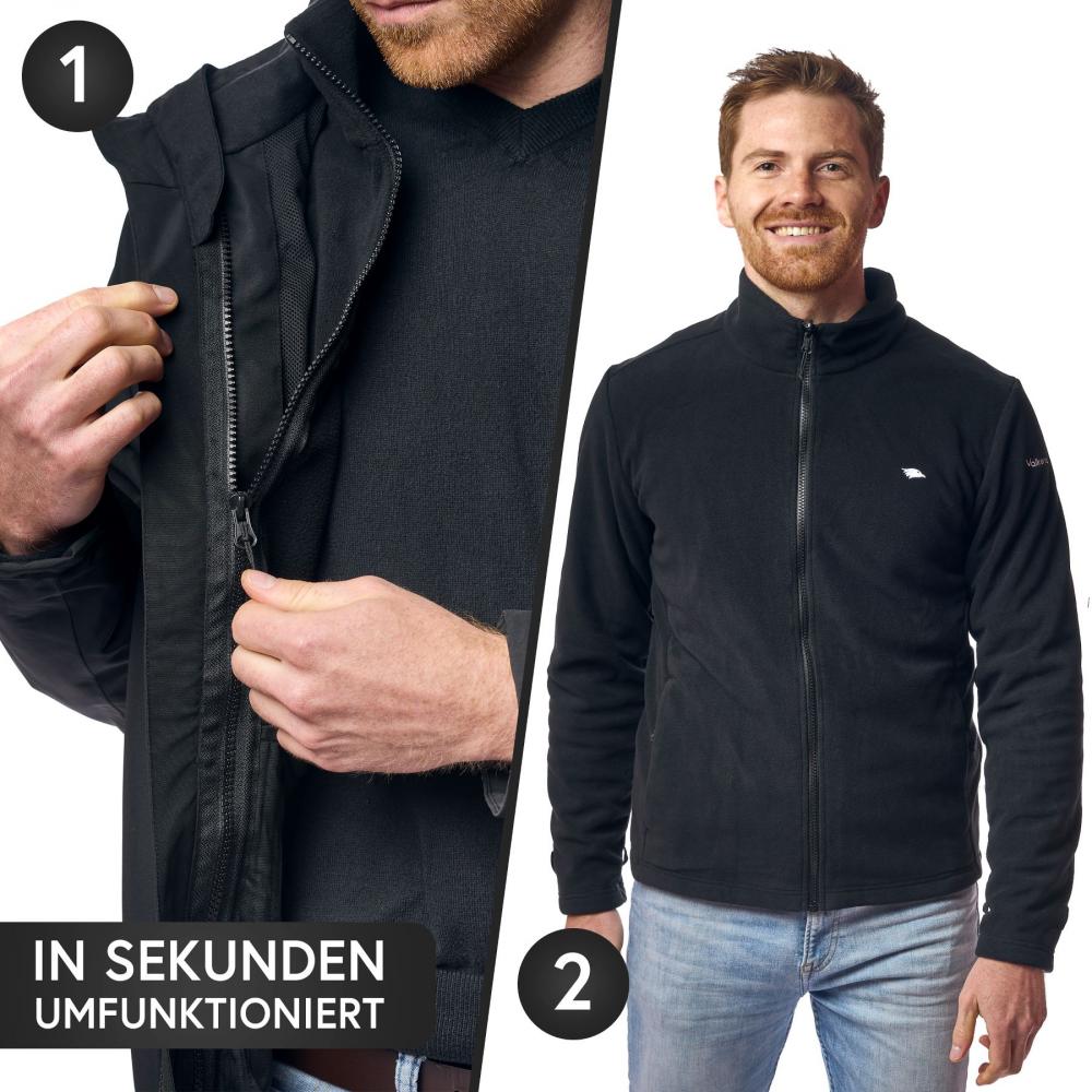 Valkental Jacke 3in1 Smart Jacket wasserdichte Jacke mit Fleece Zipp-In Herren L schwarz