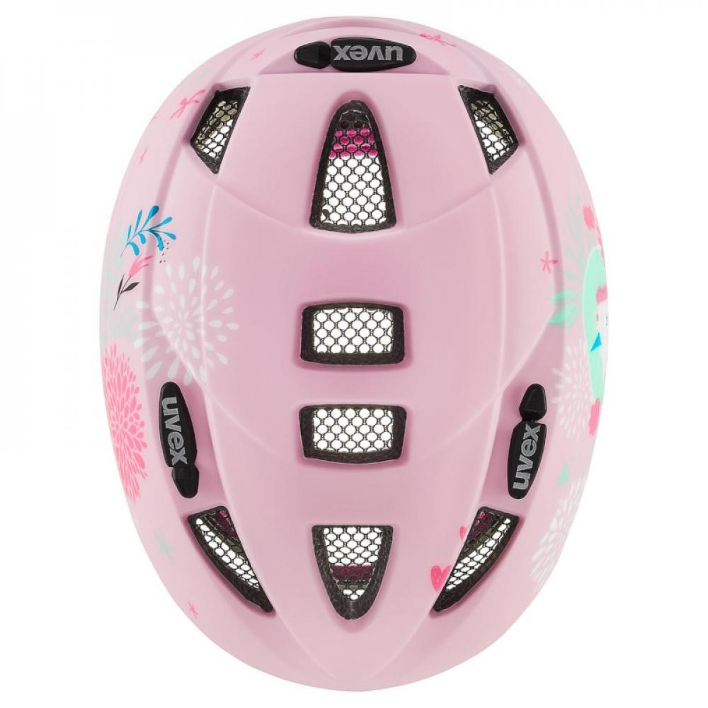 uvex Kid 2 cc Kinder-Fahrradhelm pink unicorn matt, 46-52 cm, mit Belüftungsschlitzen und floralem Design.
