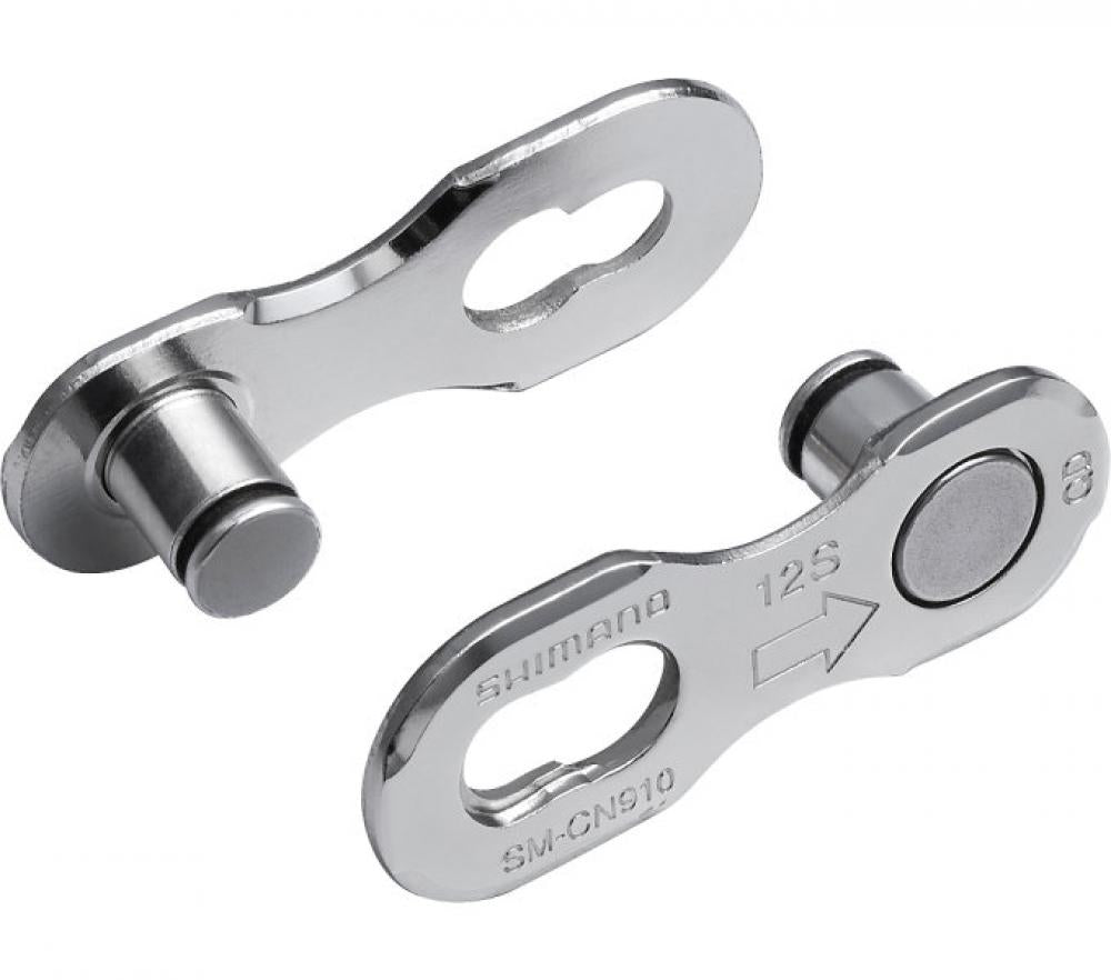 Shimano SM-CN910 12-fach Quick-Link Kettenschloss, zwei silberne Verschlussglieder für Fahrradketten.