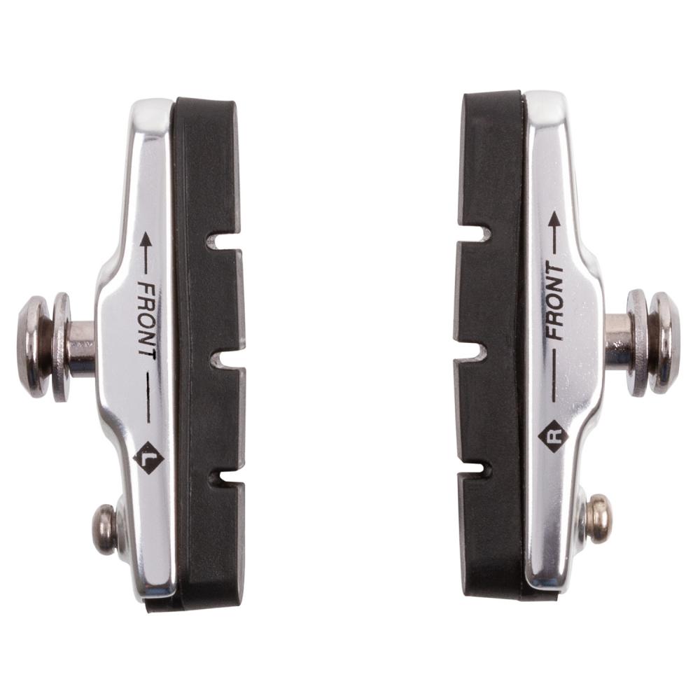 M-WAVE Rennrad-Bremsschuhe Aluminium mit austauschbaren Belägen, links (L) und rechts (R) markiert.
