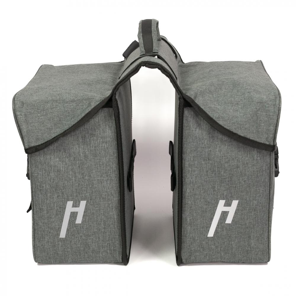 Graue Haberland Doppeltasche 31l Basic L 3.0 für Fahrräder mit H-Logo, flexible Gepäcklösung für Alltag und Tour.
