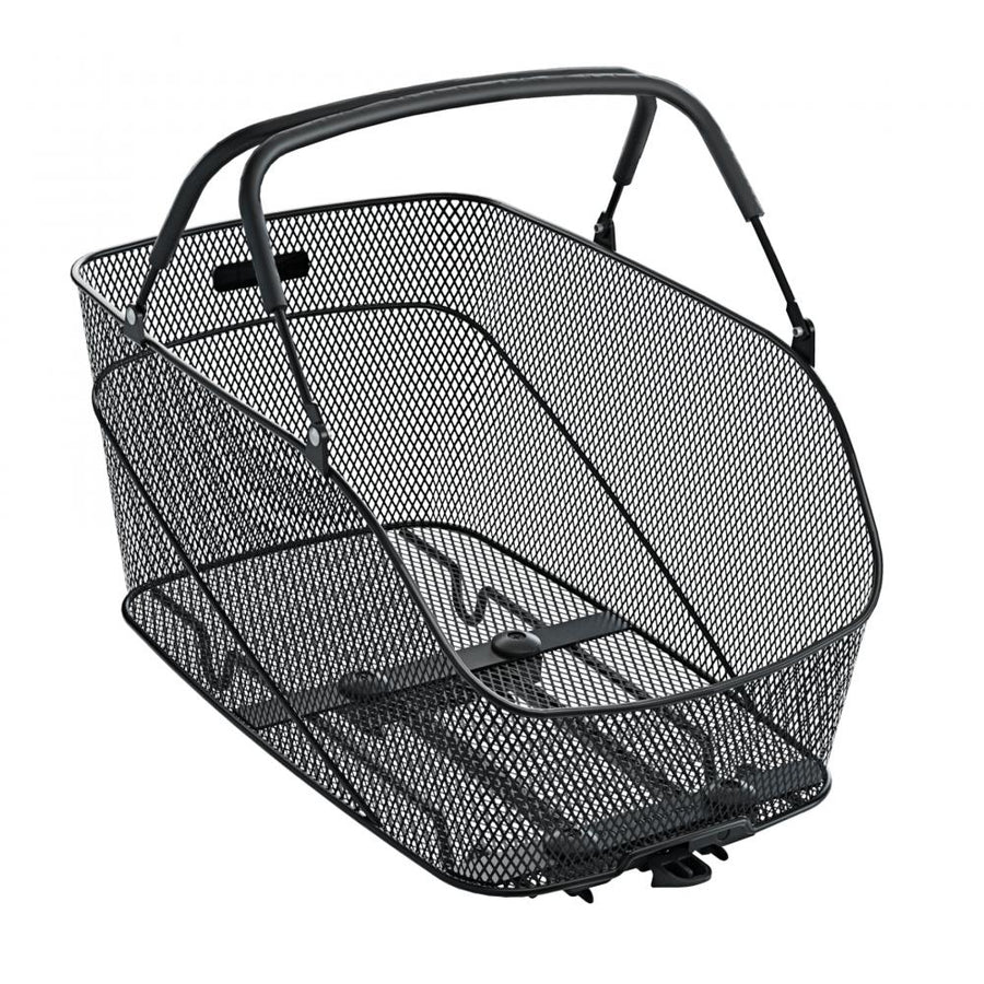 Schwarzer Racktime Bask-it Trunk Mid Fahrradkorb mit Snap-it Adapter, 24L, Schaumstoffgriffen, ideal für Einkäufe.