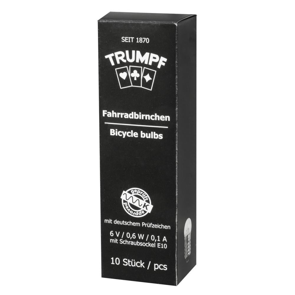 Messingschlager Fahrrad Glühbirnen 6V 0,6W E10, 10er Pack Ersatzlampen für Fahrrad-Rücklicht in schwarzer Trumpf Box.