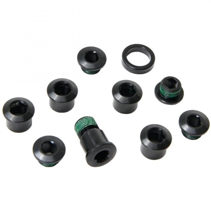Schwarze SRAM Aluminium Kettenblattschrauben für Red/Force Rennradkurbeln, sichere Montage.