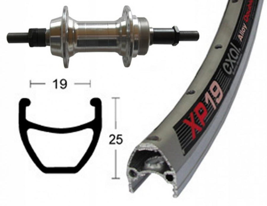 Bike-Parts Laufrad Hinterrad 28x1.75 Zoll Schraubkranz 6-7 fach Vollachse 36-Loch Exal XP-19 silber eloxiert Nirosta-Speichen