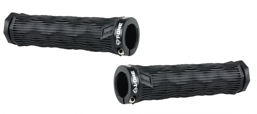 T-One Griffe GEO, schwarz, 130 mm Länge, aus TPR mit Kunststoffkern und Aluminium-Klemmen, einfache Schraubensicherung