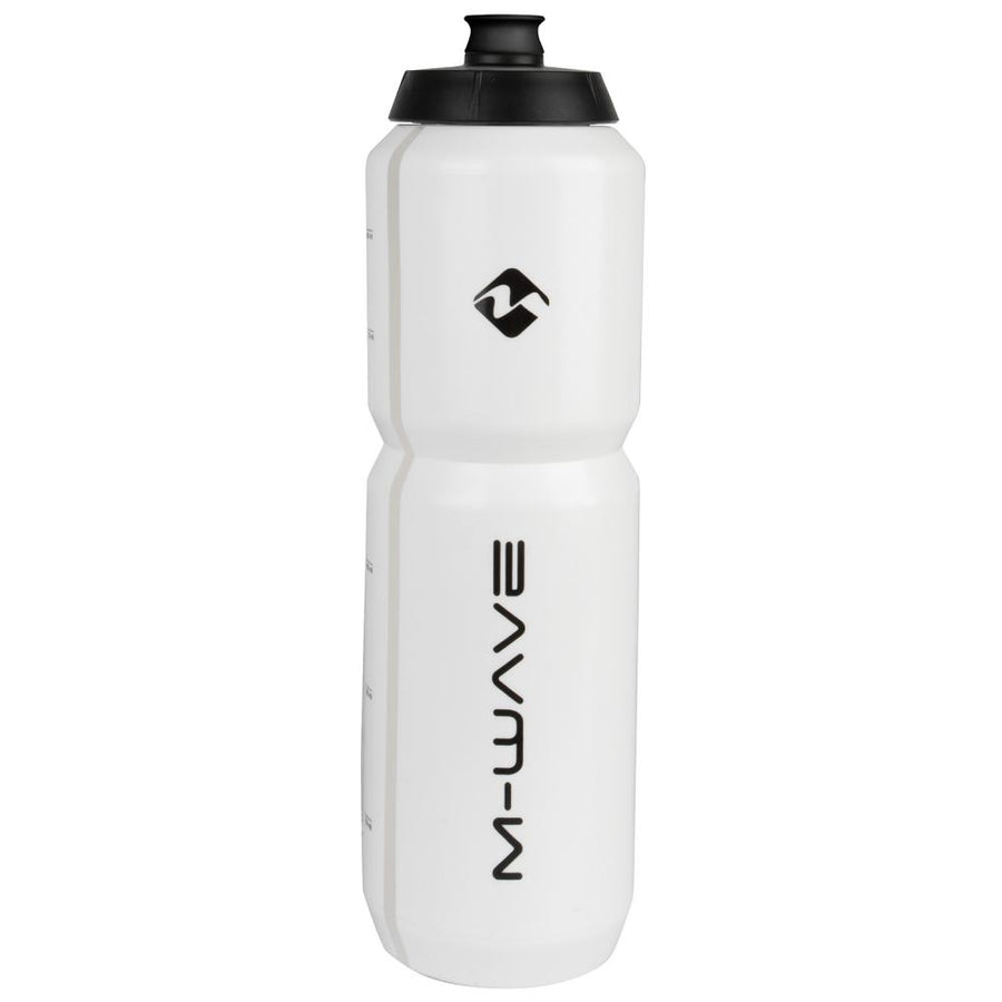 M-WAVE Trinkflasche PBO 1000, 1000 ml, Kunststoff, weiß/schwarz, mit Big-Flow-Mundstück & Skala, ideal für Radsport