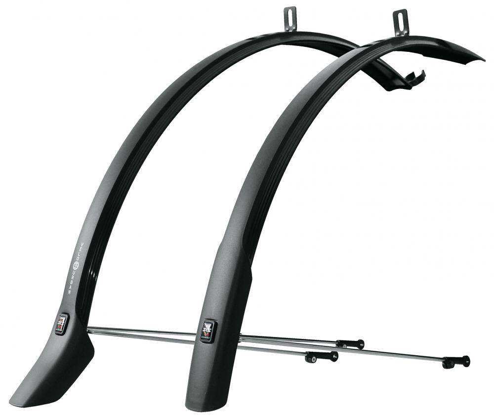 SKS Velo 42 Urban Schutzblech-Set in Schwarz für 28 Zoll Citybikes inklusive robuster silberner Befestigungsstreben.