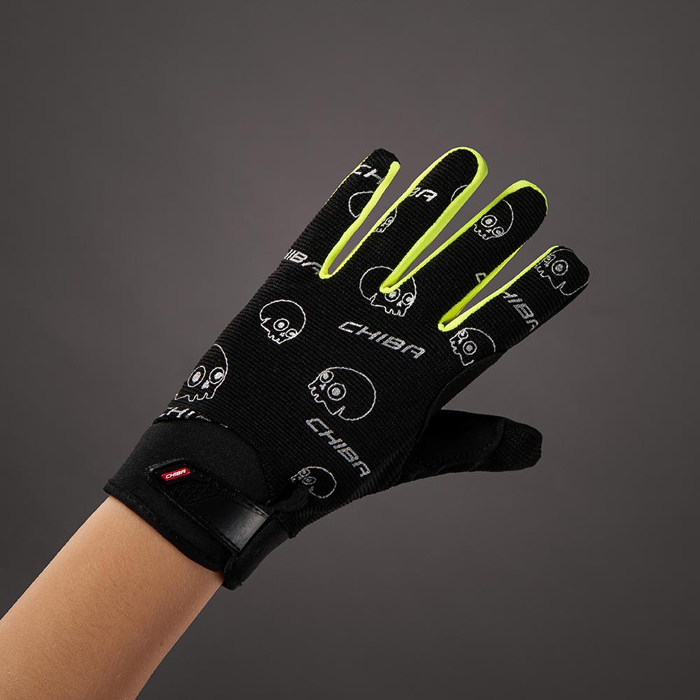 CHIBA Bones - Radhandschuhe L schwarz/neongel, atmungsaktiv, Touchfinger, gepolstert