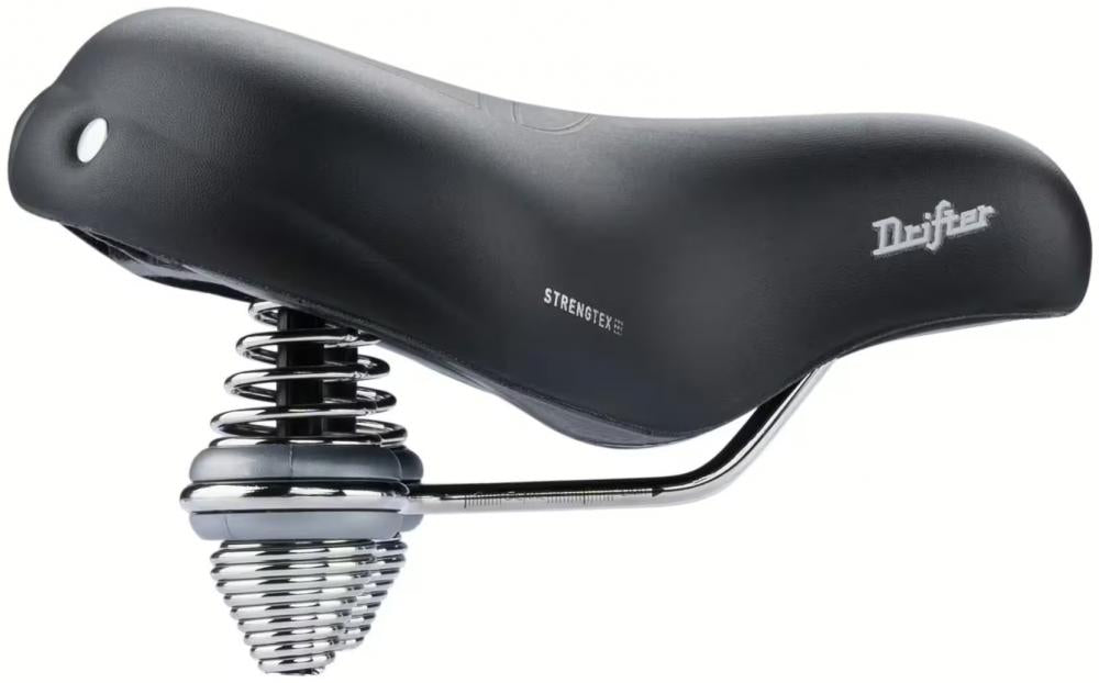 Schwarzer Selle Royal Drifter Med. Fahrradsattel mit Federn und STRENGTEX-Technologie für entspanntes Fahren.