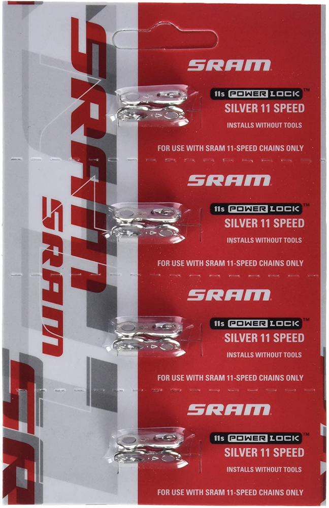 SRAM PowerLock 11-fach Kettenverschlussglieder in Silber, 4 Stück im Blister. Werkzeuglose Montage für SRAM Ketten.