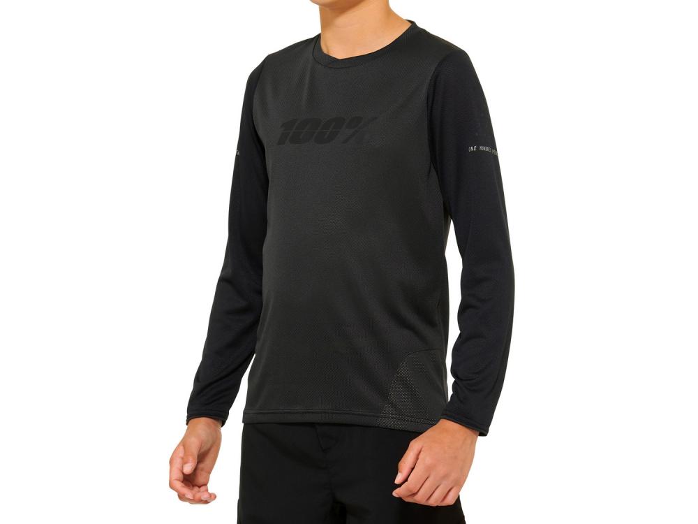 100% Ridecamp Youth Long Sleeve Jersey M Black/Charcoal - atmungsaktives MTB-Trikot
