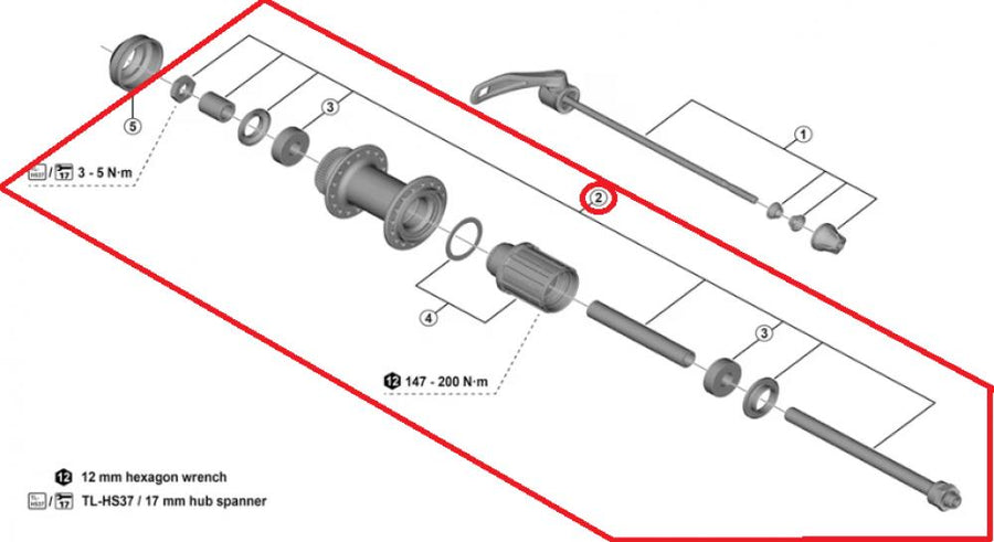 SHIMANO Hohlachse komplett für FH-QC400-HM-B Ersatzachse für Hinterradnabe