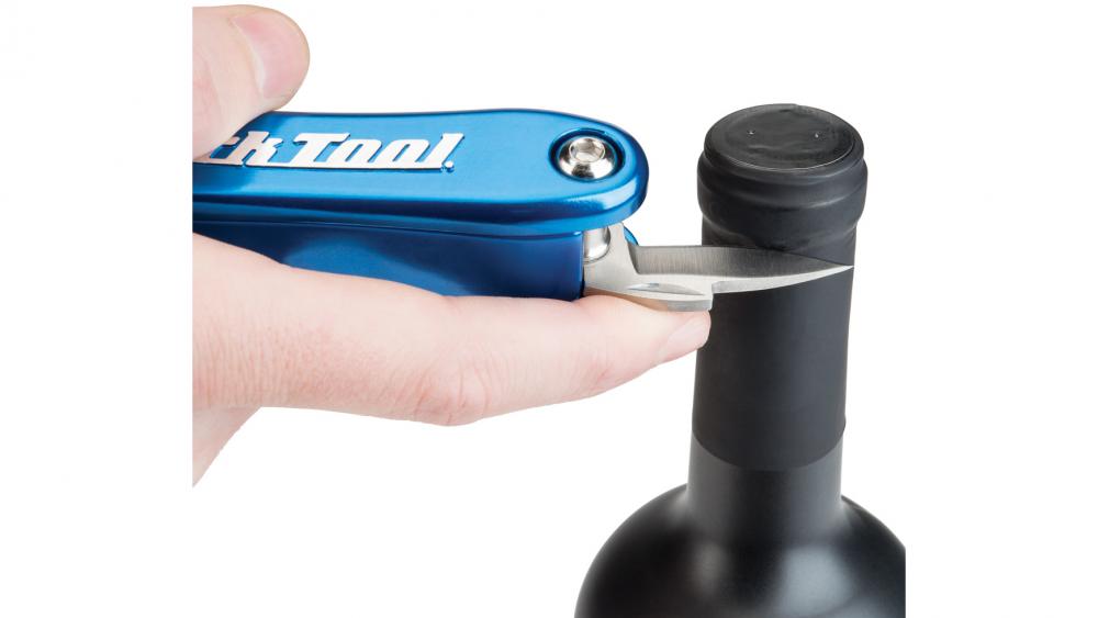 Park Tool BO-4 Mini-Flaschenöffner und Korkenzieher, klappbar, Edelstahl-Mechanismen, Aluminiumgehäuse, mit Messer/Folienschneider