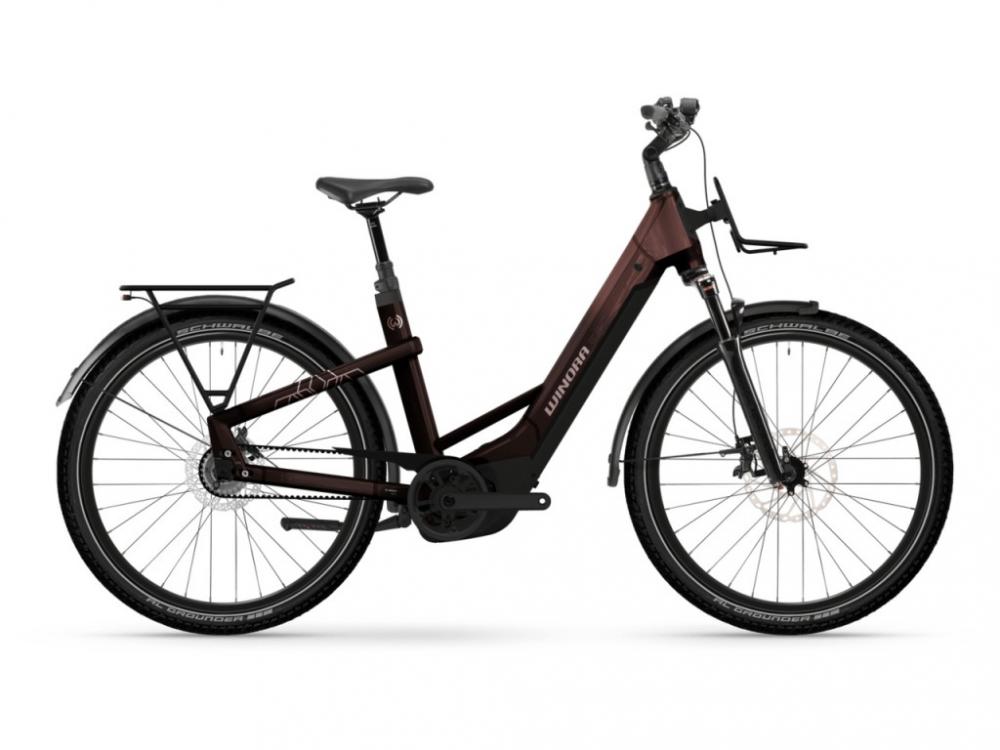 YAKUN R5 LOW E-Bike 600Wh Akku 5-Gang Nexus Nabenschaltung Rahmenhöhe S - Rot/Violett - E-City Bike