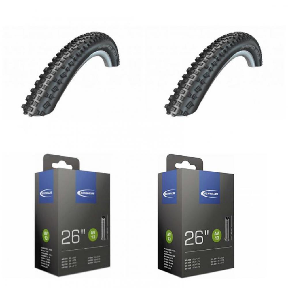 2x Schwalbe Rapid Rob HS425 26x2.10 Reifen und 2x Schwalbe AV13 Fahrradschläuche.