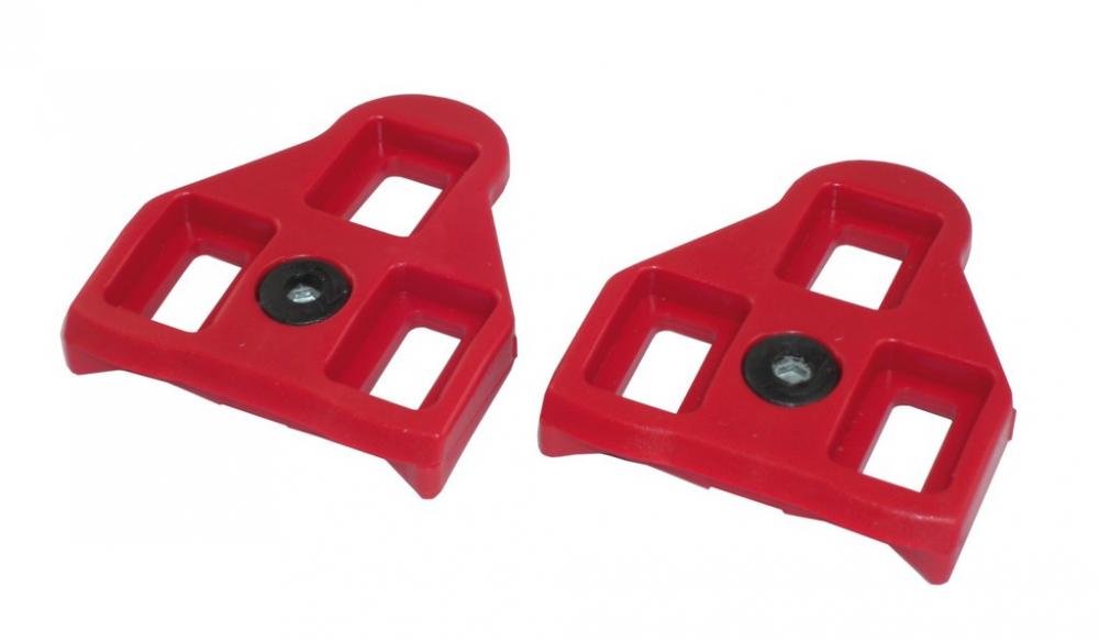 Rote Xpedo Look Delta 9° Ersatzcleats für Fahrradschuhe.
