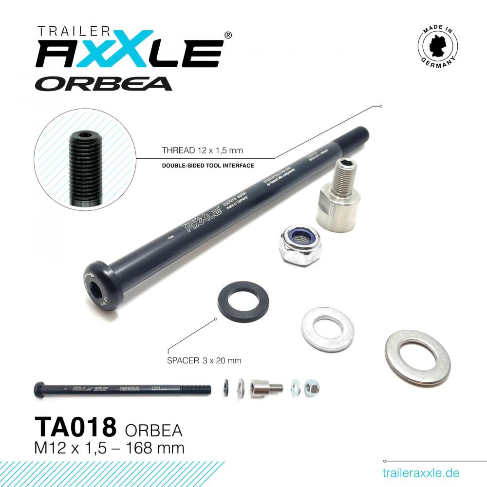Radoxx Trailer Axxle Ta018 Orbea Steckachse 12x148mm Boost M12x1,5 168mm Tüv-geprüft Für Kinderanhänger - Made In Germany