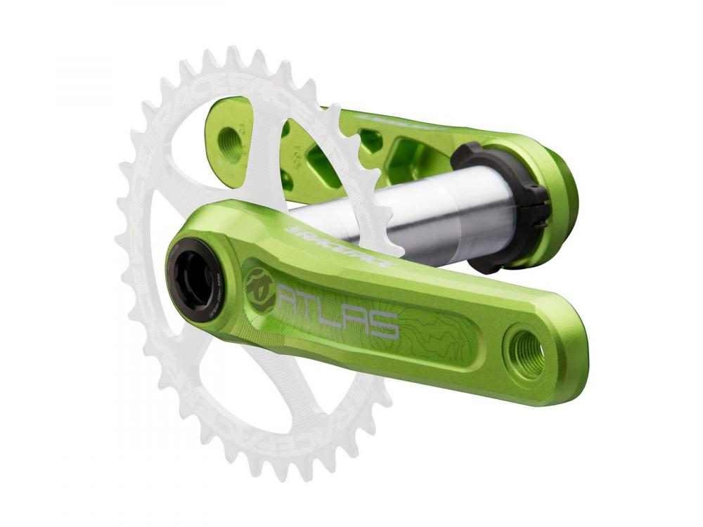 Robuste grüne Race Face Atlas MTB-Kurbel, 175mm, für aggressive Trails.