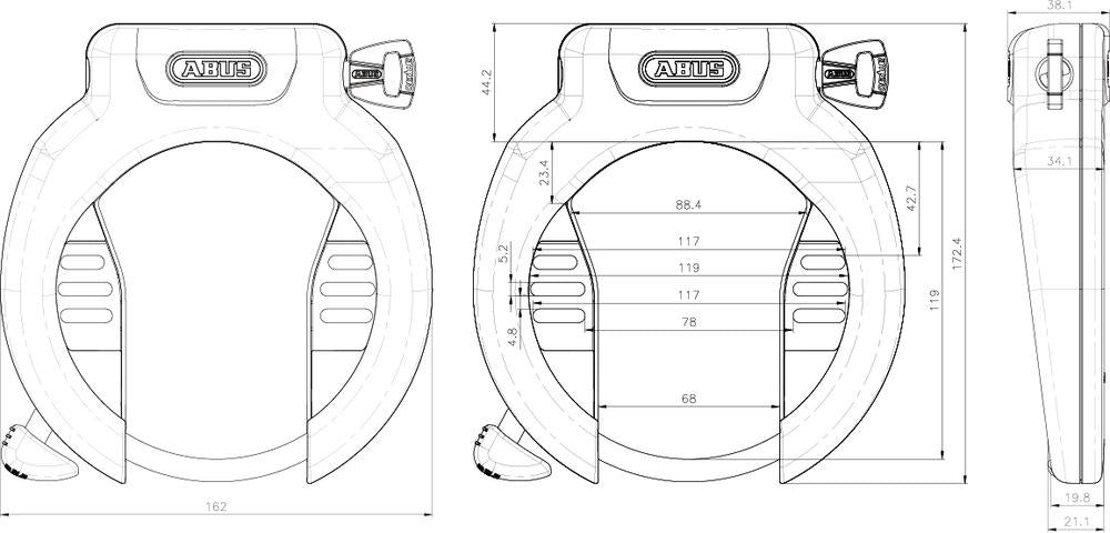 Abus, Rahmenschloss 4750X Pro Amparo R, B = 68mm, H =119mm, Ø = 8,5mm, schwarz, 69352