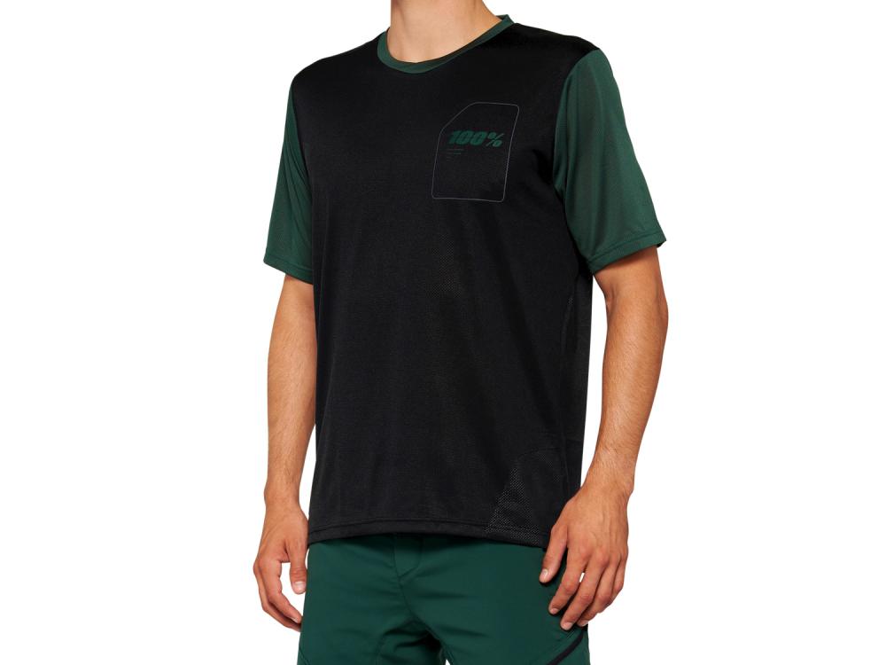 100% Ridecamp Short Sleeve Jersey S Black/Forest Green - atmungsaktives Trail-Trikot