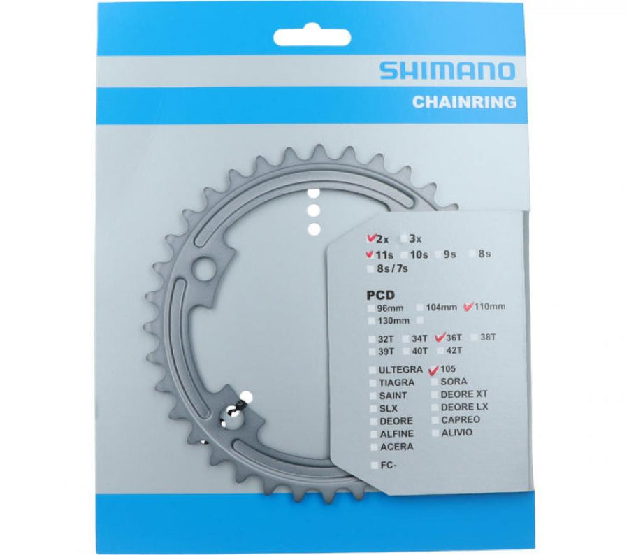 SHIMANO Kettenblatt 105 FC-R7000 36 Zähne Silber - präziser Antrieb für sportliche Rennräder