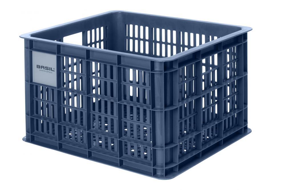 Basil Transportkorb Crate M Bluestone 29 Liter - robuster Fahrradkorb aus Kunststoff - stapelbar wetterfest mit MIK-Adapterplatte kompatibel - Adapterplatte