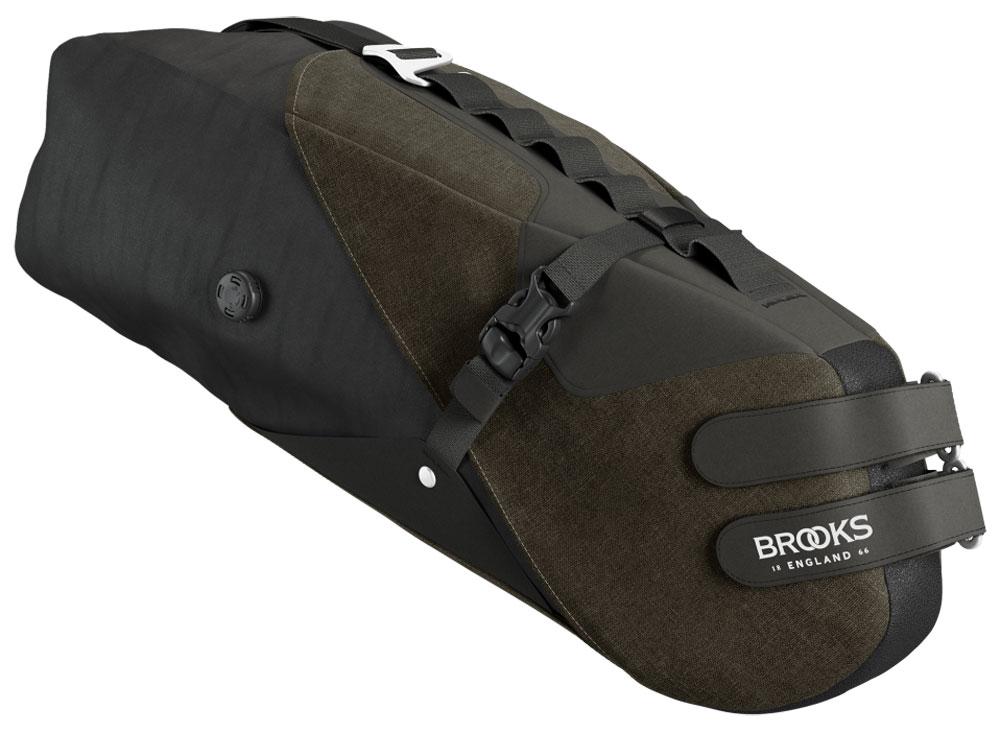 BROOKS Scape Seat Bag Mud Green - wasserdichte Bikepacking-Satteltasche 8 Liter, Holster + herausnehmbarer Drybag