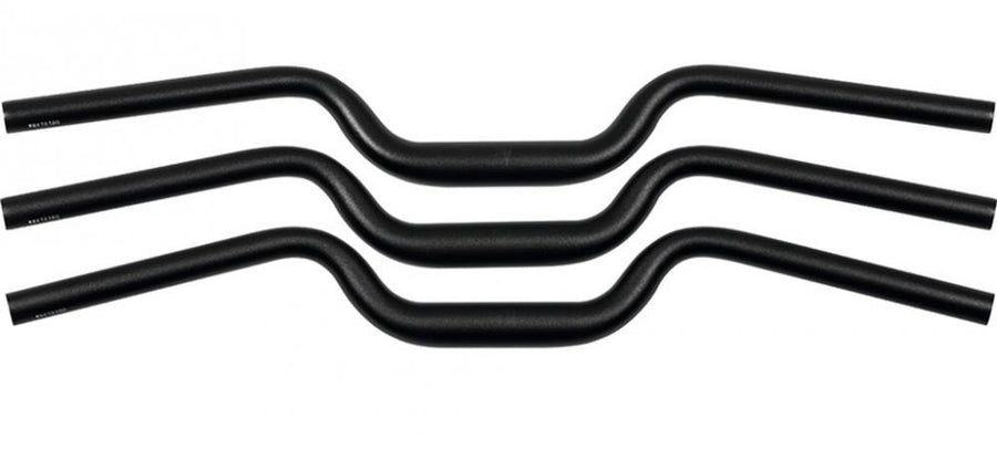 Drei schwarze matte Ergotec M-Bar S Alu Lenkerbügel 31,8x700mm, 14 Grad Kröpfung, Level6.