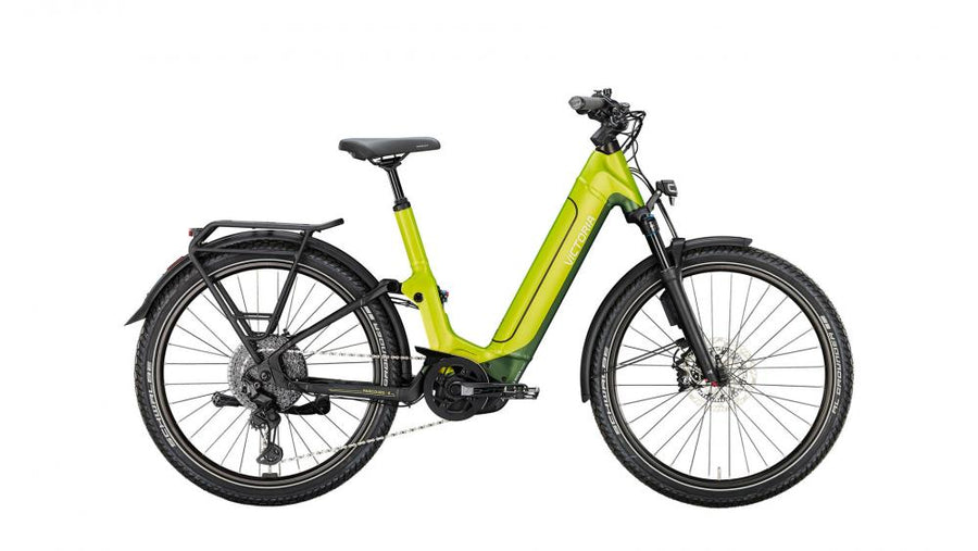 VICTORIA Elektro-Full Suspension "PARCOURS 6" (#1), Wave, 27,5", lime green, 1x11-Gang SHIMANO "Deore XT", 51cm