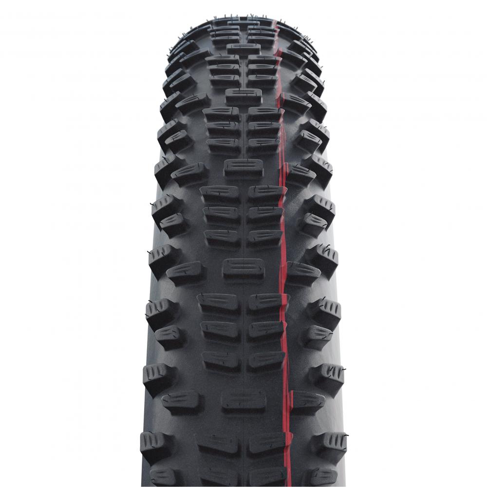 Schwalbe Racing Ralph 29x2.25 Mountainbike Reifen, schwarz mit rotem Streifen, aggressives Profil, faltbar.