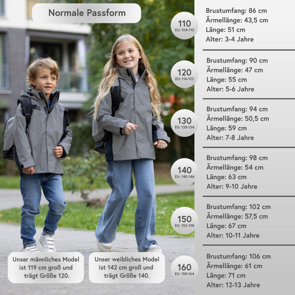 Valkental Kinderjacke 3in1 mit Fleece Zipp-In 158-164 grau